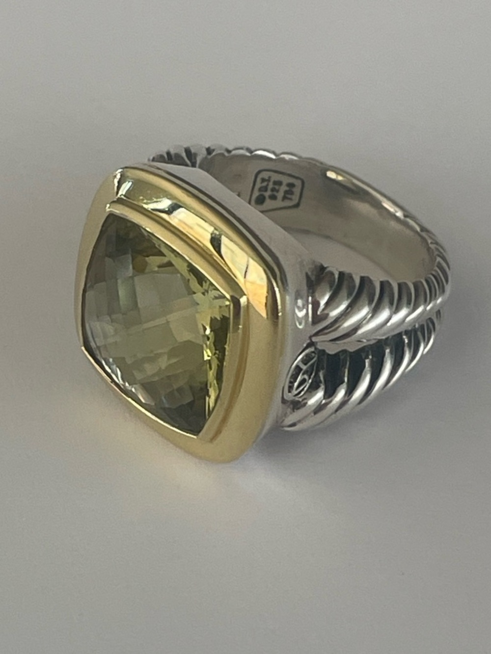 David Yurman, Sterling &  18k gold classic 14mm lemon citrine Albion ring - Picture 5 of 11